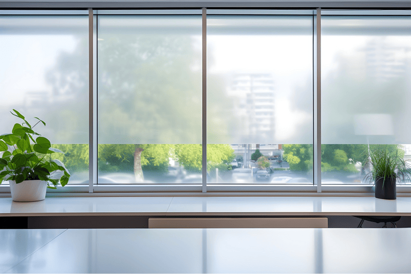 Frosted decorative XPEL window film in a bright office
