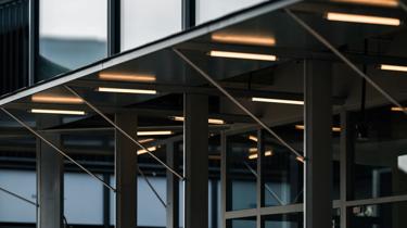 a close up of a building with many windows