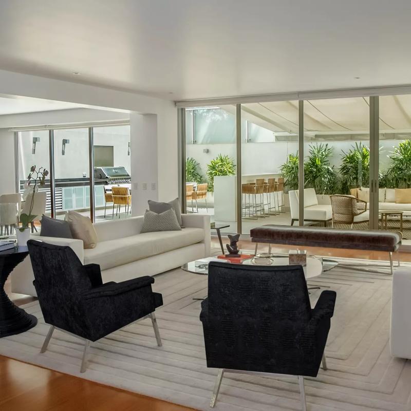 living room with tinted windows