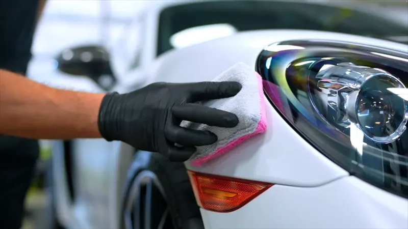 XPEL FUSION PLUS ceramic coating being applied to a Porsche