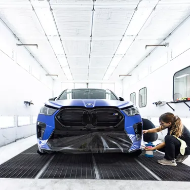 A collection of images featuring the all new 2024 BMW X2 in Frozen Blue, fully protected by XPEL's expert installation team with complete STEALTH PPF, PRIME XR PLUS Window Tint, and treated with Ceramic Boost.