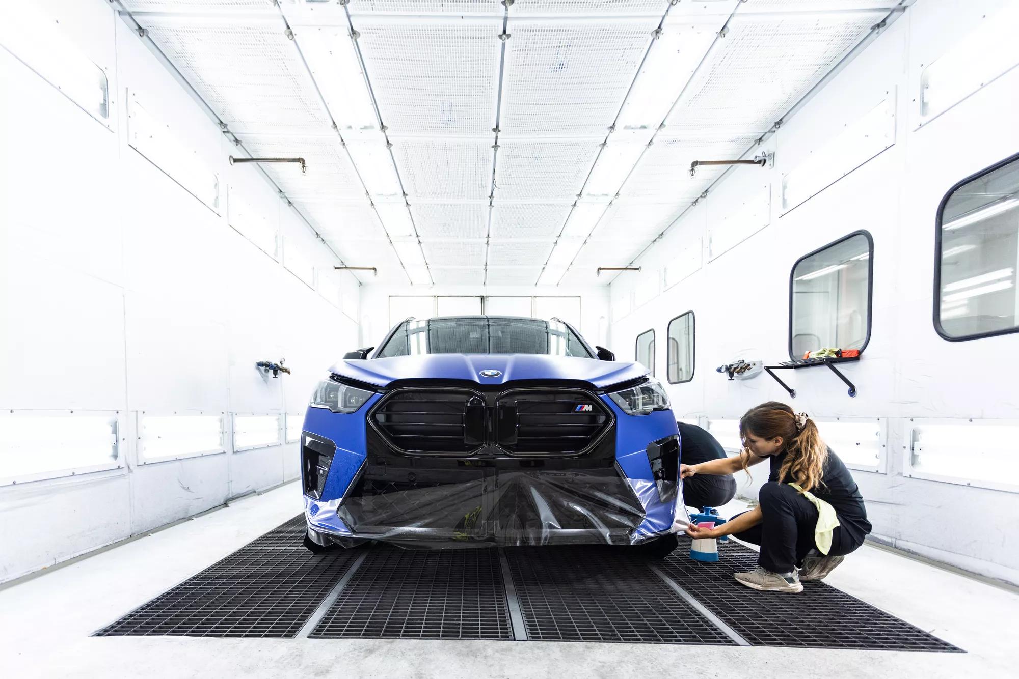 A collection of images featuring the all new 2024 BMW X2 in Frozen Blue, fully protected by XPEL's expert installation team with complete STEALTH PPF, PRIME XR PLUS Window Tint, and treated with Ceramic Boost.