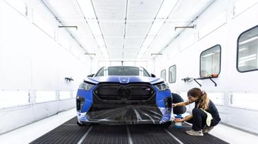 A collection of images featuring the all new 2024 BMW X2 in Frozen Blue, fully protected by XPEL's expert installation team with complete STEALTH PPF, PRIME XR PLUS Window Tint, and treated with Ceramic Boost.