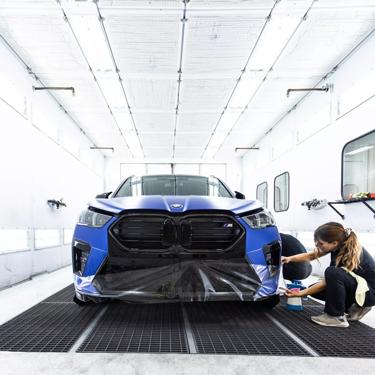 A collection of images featuring the all new 2024 BMW X2 in Frozen Blue, fully protected by XPEL's expert installation team with complete STEALTH PPF, PRIME XR PLUS Window Tint, and treated with Ceramic Boost.